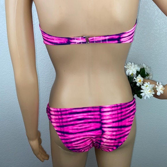 VS Hot Pink Tie Dye Bandeau Top Ruched Side Bikini - Picture 4 of 8
